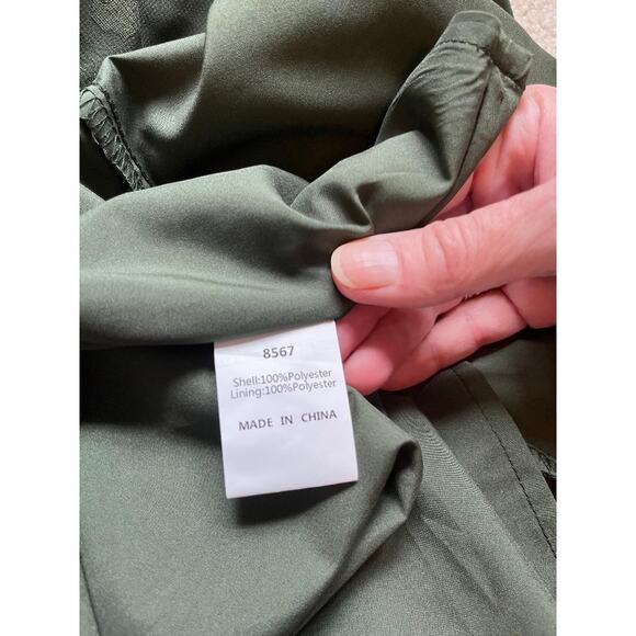 Women's V Neck Short Flutter Sleeve High Waist Dress Dark Green Size L - Picture 7 of 8